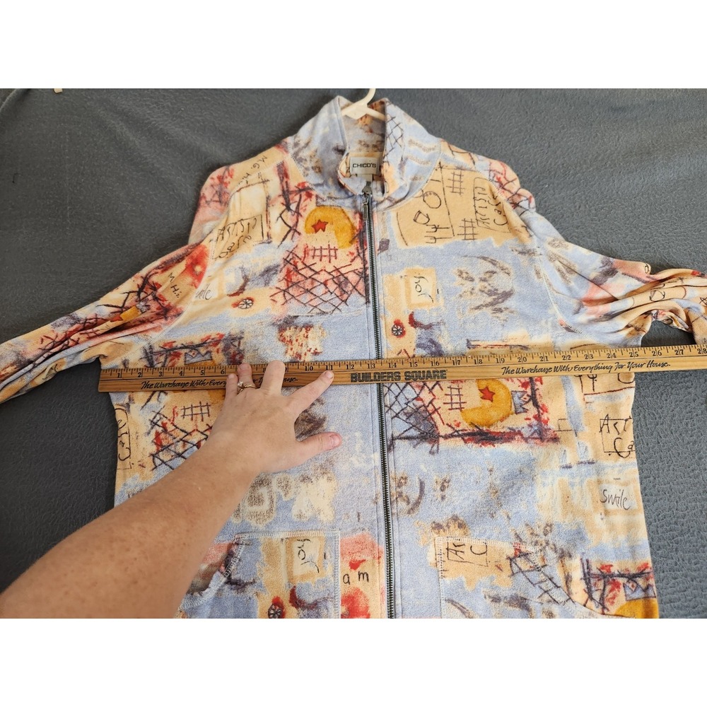 Chico's Jacket Oversized 100% Cotton Primitive Print Zippered Women's Sz 3 (XL) - Picture 5 of 7
